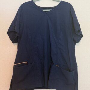 Cherokee Statment Navy blue scrub top with gold zipper detail, Size 2XL